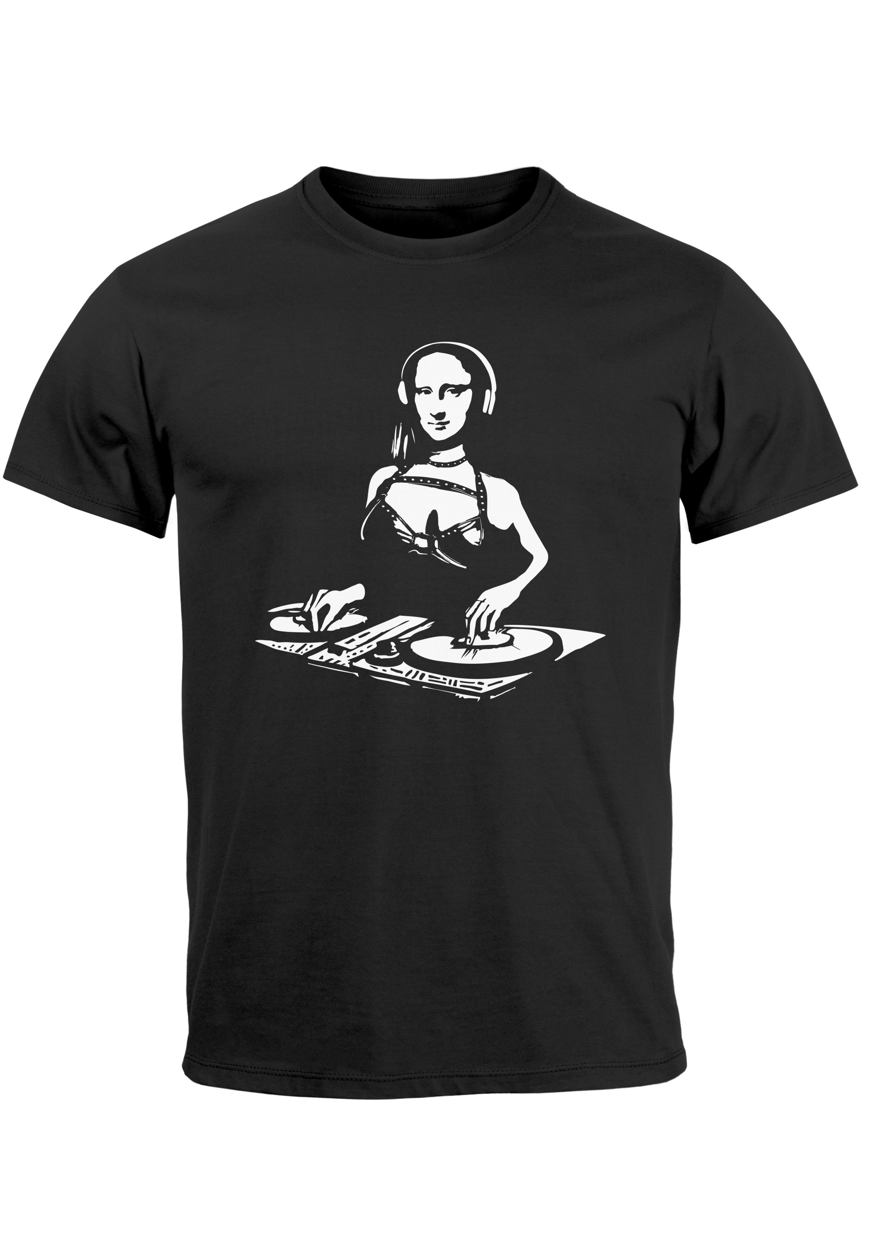 DJ Print Music mit Print-Shirt T-Shirt Herren Mona Techno Lisa Rave Neverless Fash Festival Electronic schwarz