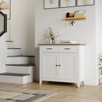 HOMECHO Buffet Sideboard Weiß Küchenschrank mit 2 Schubladen 2 Türen