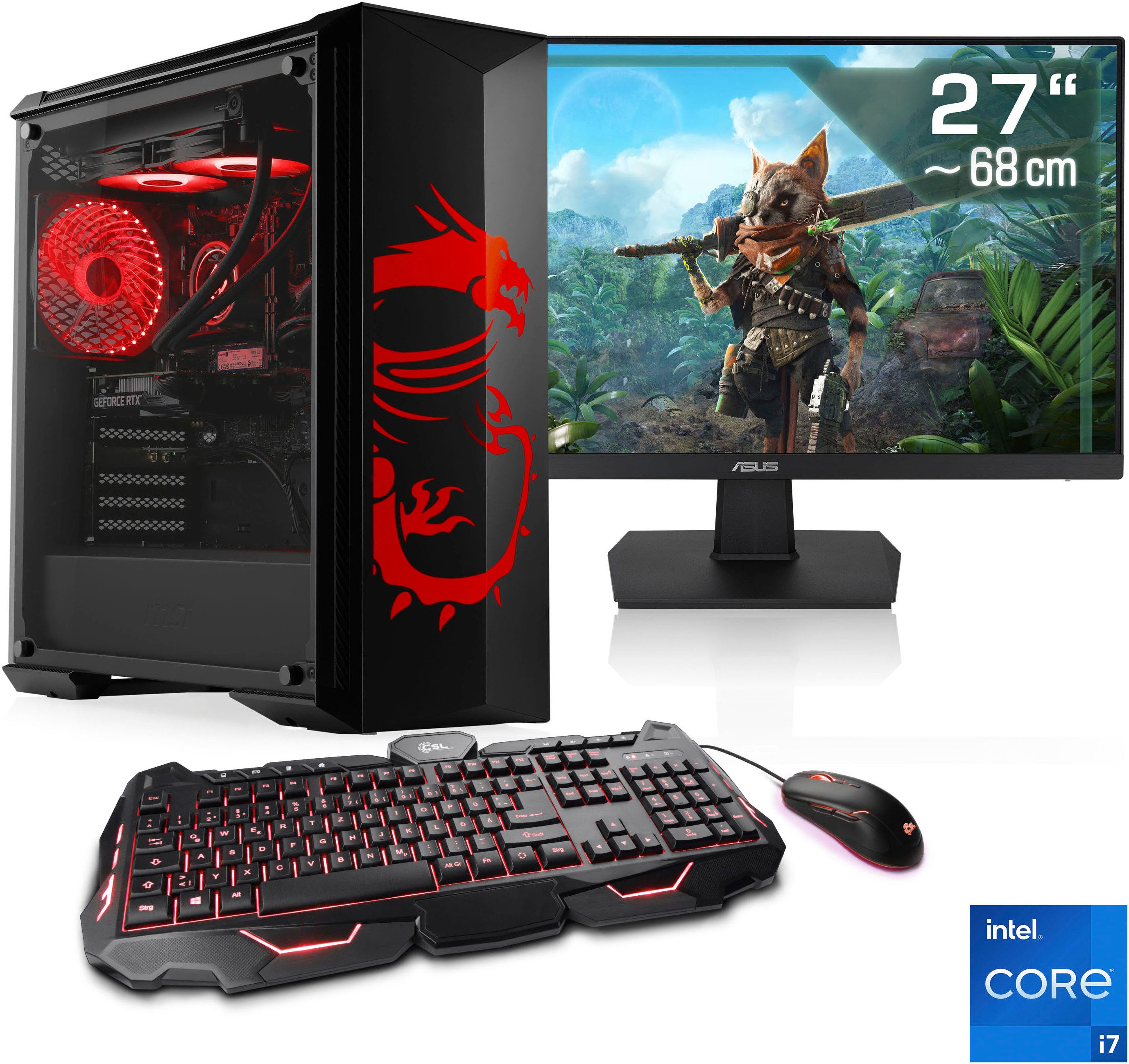 CSL HydroX V29569 MSI Dragon Advanced Edition Gaming-PC-Komplettsystem (27", Intel® Core™ i7-14700F, GeForce RTX 3050 8GB, 16 GB RAM, 500 GB SSD)