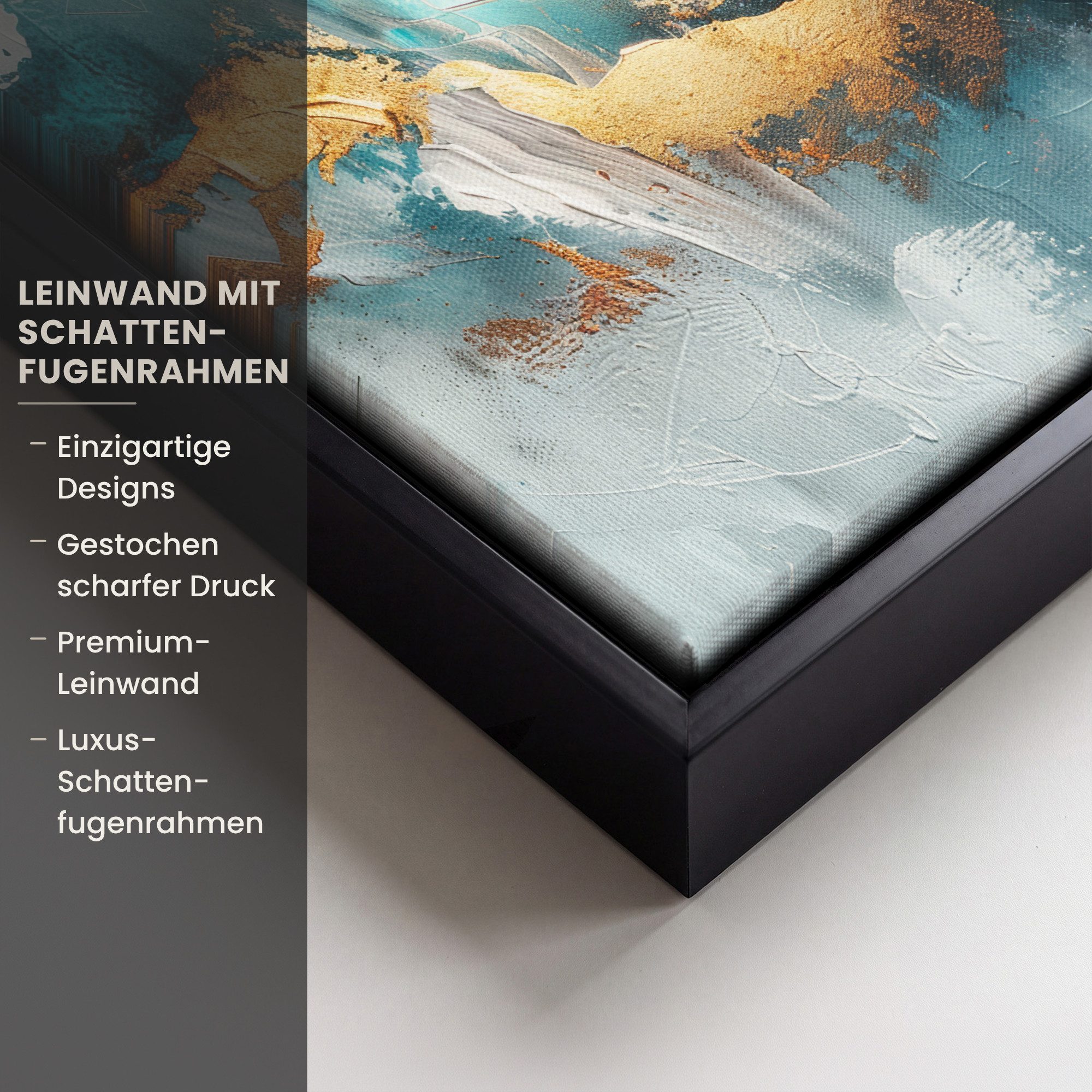 OneMillionCanvasses® Leinwandbild mit Rahmen - Abstrakt - Kunst - Gold - Blau, Fotodruck (1 St), Leinwand Bilder Klein, Wand Dekoration Aesthetic 20x20cm – Bild 3 von 5