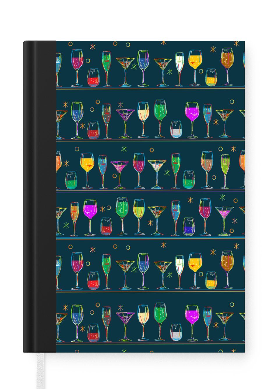 MuchoWow Notizbuch Cocktails - Bar - Neon - Design, Journal, Merkzettel, Tagebuch, Notizheft, A5, 98 Seiten, Haushaltsbuch