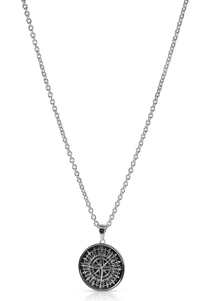 Sprezzi Fashion Kette mit Anhänger Herren Halskette Kompass Anhänger aus  925 Sterling Silber verstellbar