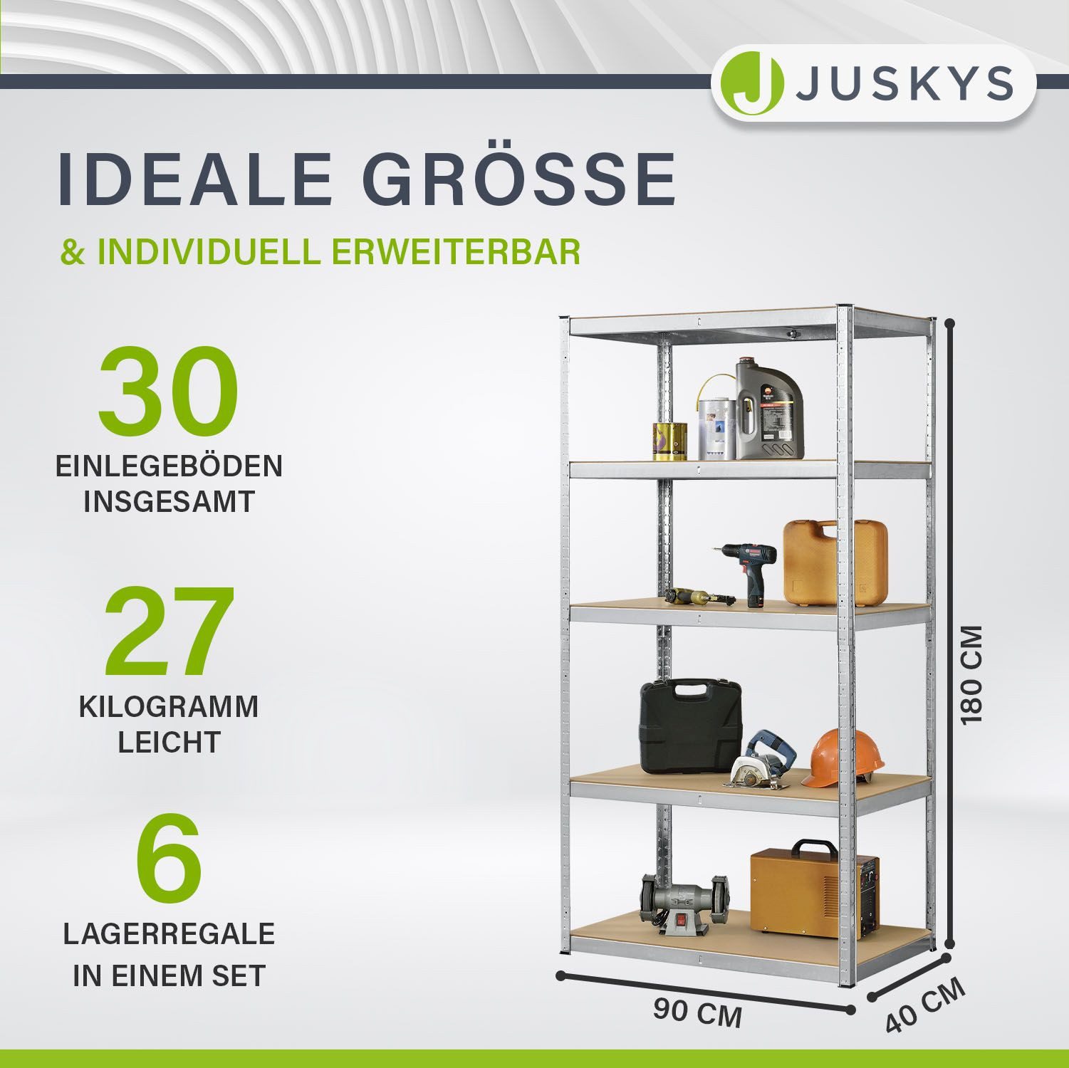 Juskys Schwerlastregal Basic, 6-tlg., Regalsystem mit 30 Einlegeböden, je 1 günstig online kaufen