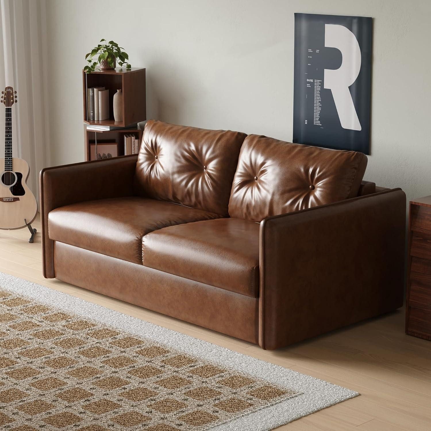 LuxusKollektion Schlafsofa Schlafsofa 3in1 2 Sitzer 160 cm ausziehbar mit Matratze Lederoptik