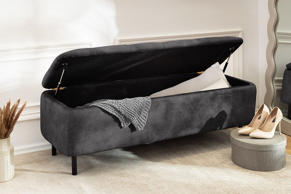 riess-ambiente Polsterbank EN VOGUE 120cm grau/schwarz - Samt, Metallbeine, Stauraum, Zierknöpfe (Einzelartikel, 1-St), gepolsterte …