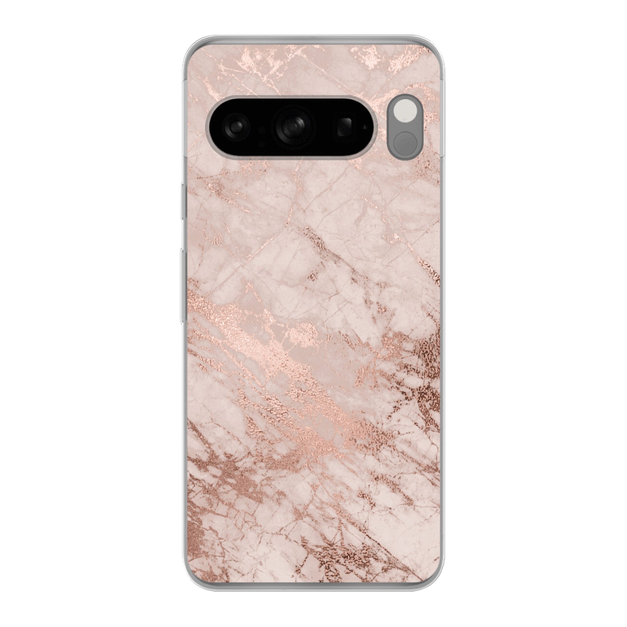 MuchoWow Handyhülle für Google Pixel 8 Pro Marmor - Rosa - Luxus - Marmoroptik - Glitzer -, Phone Case, Silikon, Schutzhülle Dünn