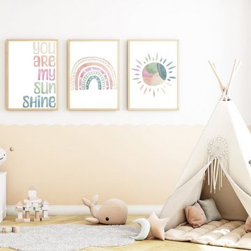 Tigerlino Poster Sunshine 3er Set Bilder Regenbogen Boho Kinderzimmer Wandbilder