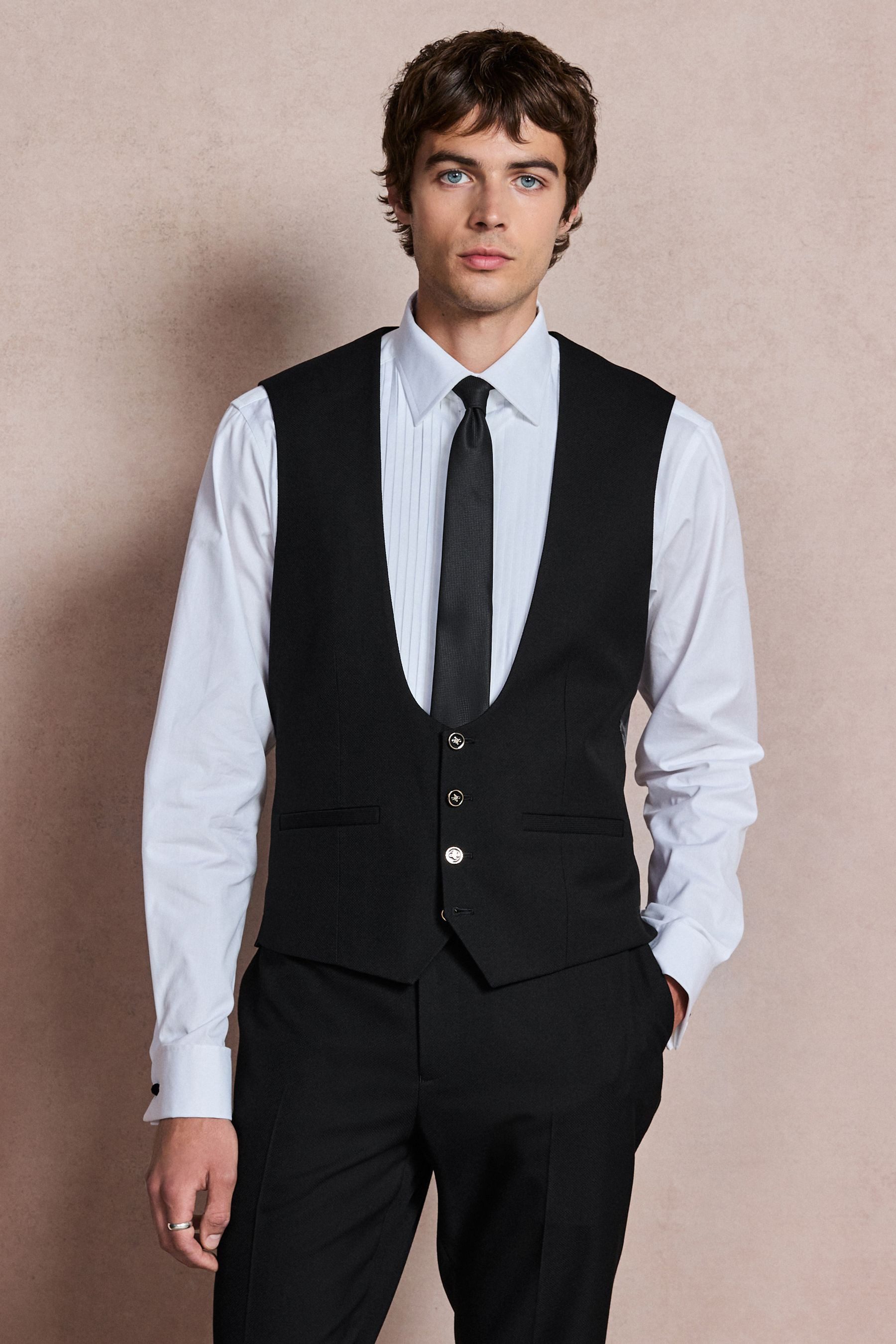Next Anzugweste Slim Fit Anzugweste mit Struktur und Golddetails (1-tlg)
