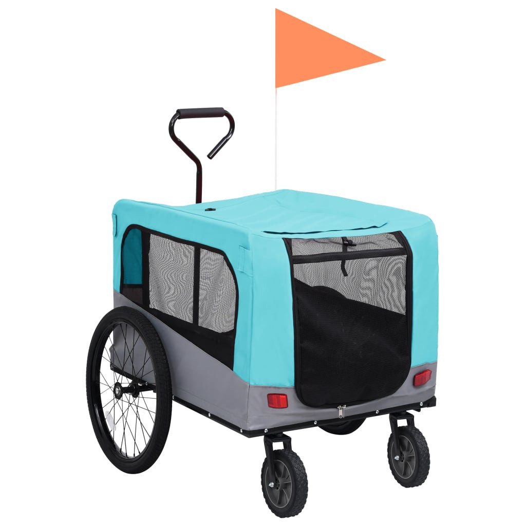 Fahrradhundeanhänger 2-in-1 Tier-Fahrradanhänger und Jogger Blau und Grau