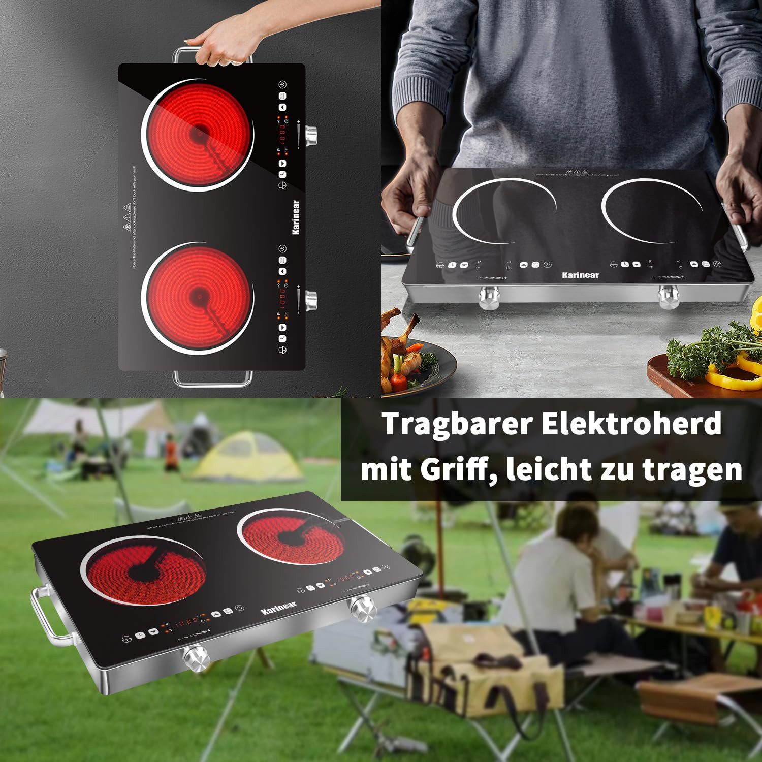Karinear Induktions-Kochfeld Kochplatten 2er Elektrisch mit Stecker, 3200W 2 Kochfelder, 240V – Bild 3 von 5