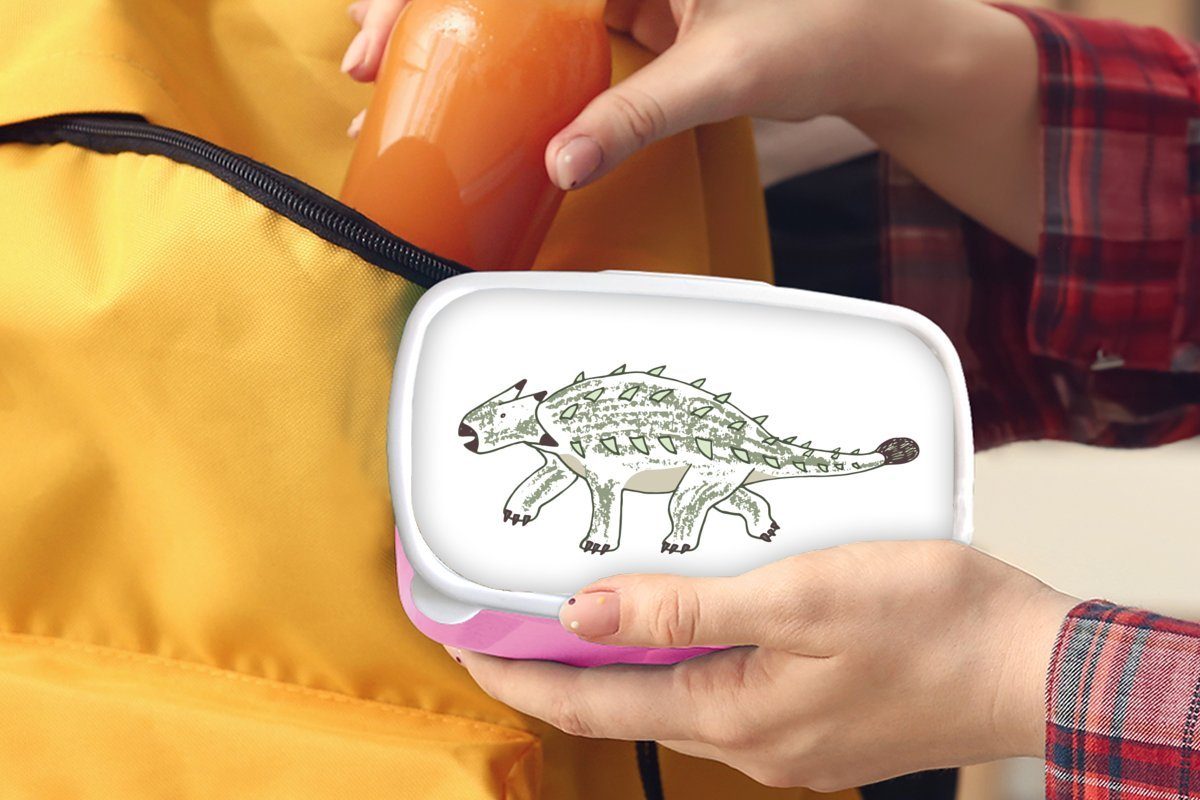 - - Lunchbox (2-tlg), - Jungen Kinderzimmer für Ankylosaurus Kunststoff, Kinder, Snackbox, Dinosaurier Kunststoff Mädchen, Erwachsene, rosa Mädchen MuchoWow - - Brotdose Kinder, Brotbox