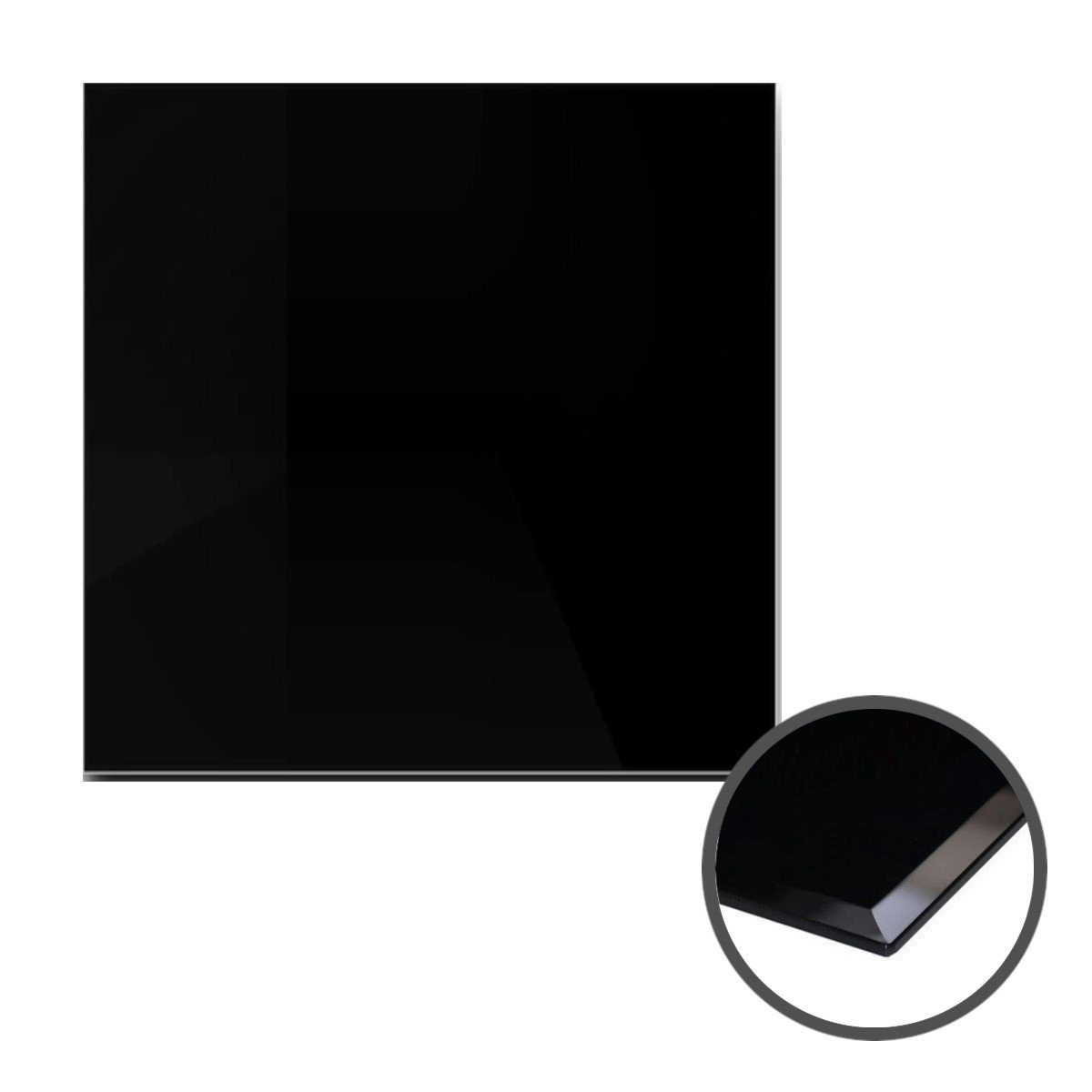 HOOZ Tischplatte aus Glas 60 x 60 x 0,6 cm oder als Funkenschutzplatte für den Kamin (schwarzes Glas, 1 St., ESG-Sicherheitsglas), mit hochwertigem Facettenschliff