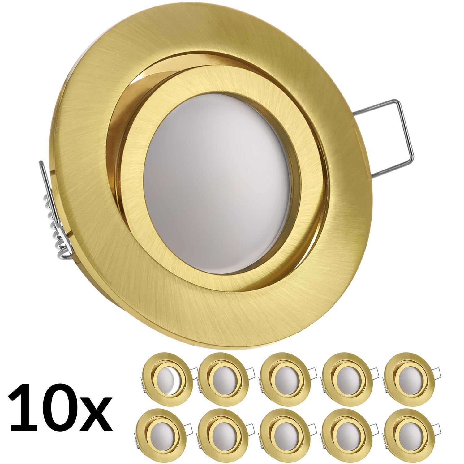 LEDANDO LED Einbaustrahler 10er LED Einbaustrahler Set Gold mit 4000K LED GU10 Markenstrahler von