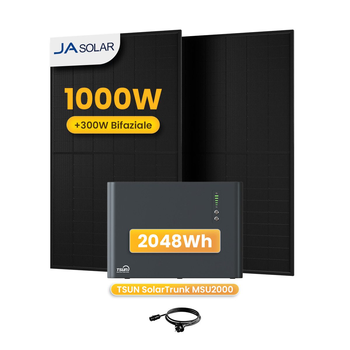 Tsun Balkonkraftwerk 1000W TSUN SolarTrunk MSU2000, All-in-One Speicher mit Zusatzakku, (2x JASolar 500Wp Full Black im Lieferumfang enthalten), Integrierter Hybrid Mikrowechselrichter