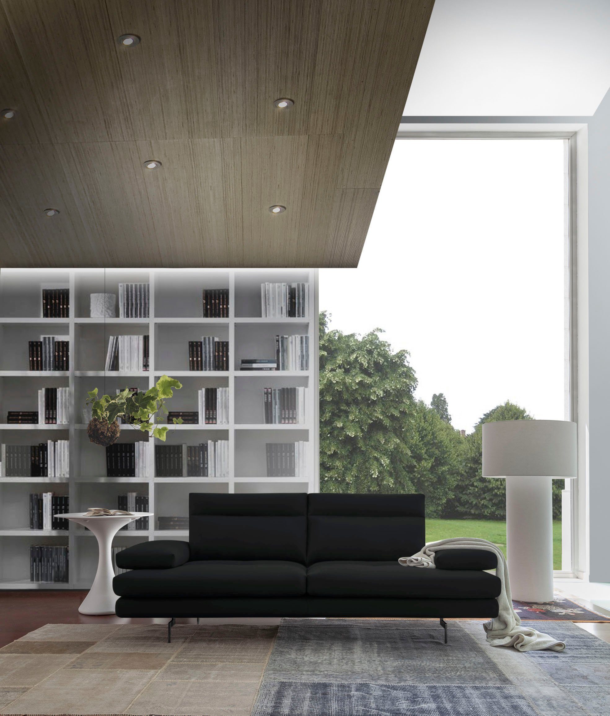 CALIA ITALIA 3-Sitzer Toby Wing, 208 cm breit, Designsofa, hochwertige Verarbeitungsdetails, inkl. Sitztiefenverstellung und Armteilfunktion, Füße in Schwarz matt