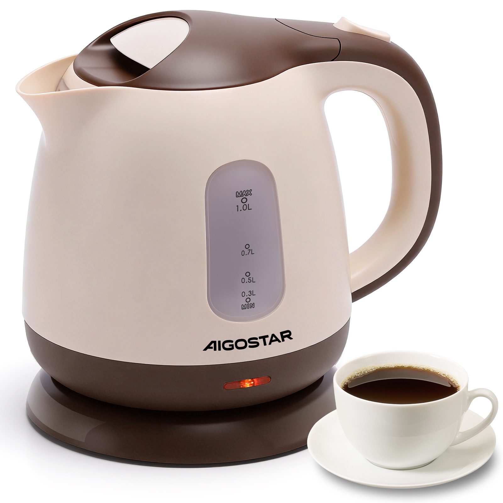 Aigostar Wasserkocher Mini Wasserkocher Klein 1L, Reisewasserkocher mit Abnehmbarer Filter, 1 l, 1100,00 W, BPA-Frei, Niedriger Stromverbrauch, Kompakt & Leicht, für Reisen