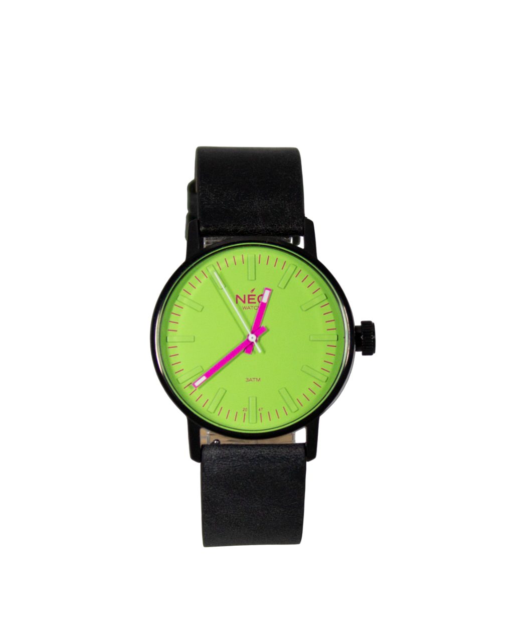 Neo Watch Quarzuhr Damen Edelstahl Lederband Schwarz Grün N6-001, Mineralglas, schlicht, Lederarmband