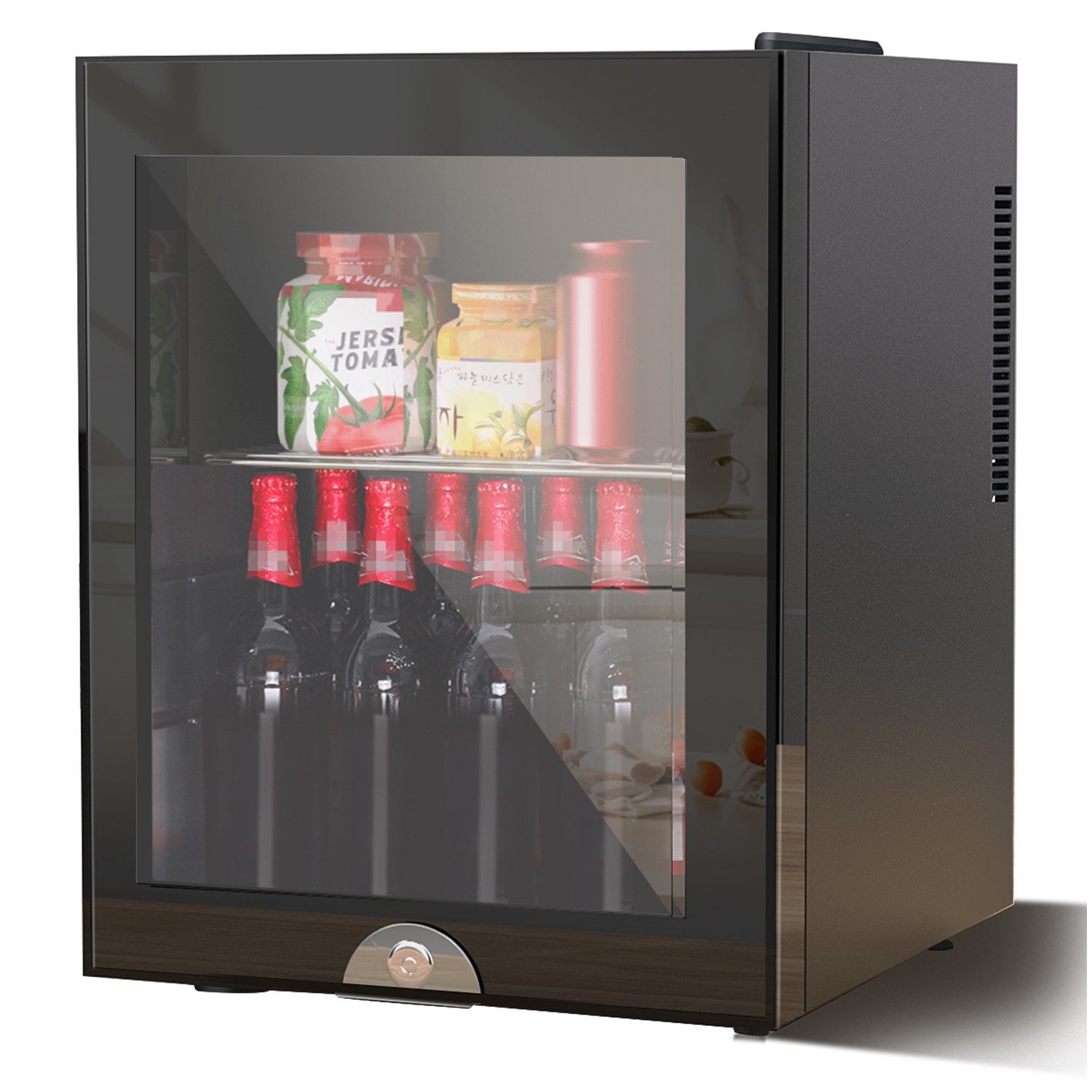 oyajia Getränkekühlschrank BC30BF Getränkekühlschrank 30L, 39 cm hoch, 46.5 cm breit, Doppelschichtige Tür aus gehärtetem Glas, verstellbare Einlegeböden