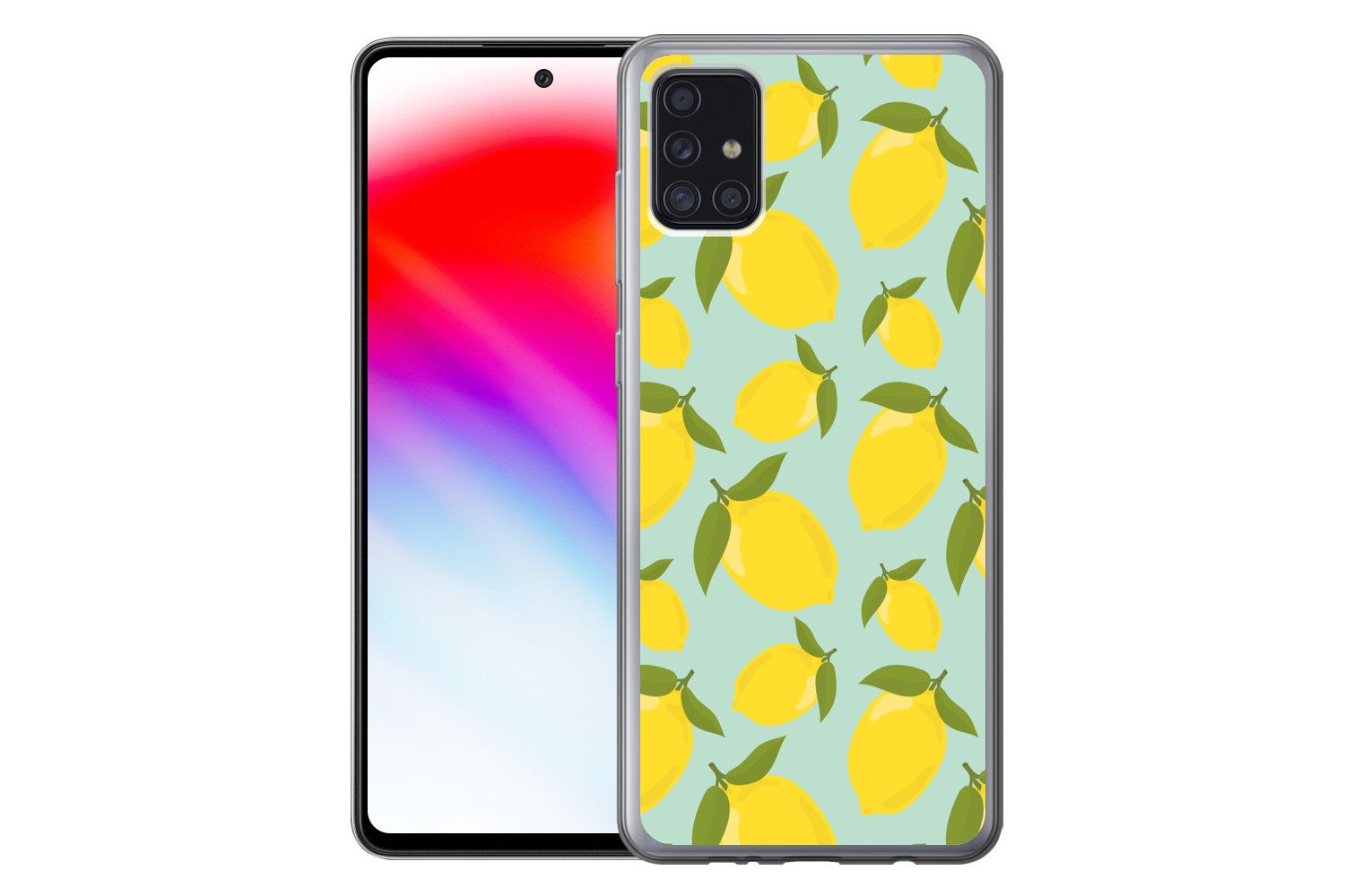 MuchoWow Handyhülle für Samsung Galaxy A52 5G Muster Zitronen - Gelb - Blau - Muster - Frü, Smartphone-Bumper, Print, Handy Schutzhülle Dünn