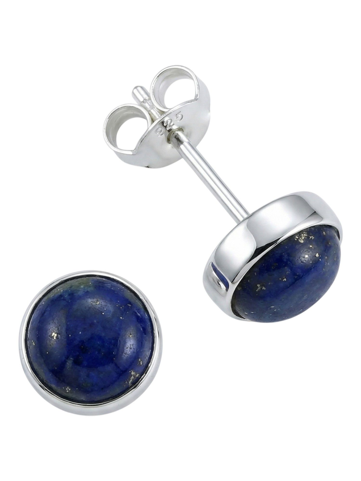 mantraroma Paar Ohrstecker SAMA rund medium aus 925 Silber mit Lapis Lazuli (Paar, Paar Ohrringe mit Schmuckbeutel), 925 Sterling Silber Ohrringe für Damen