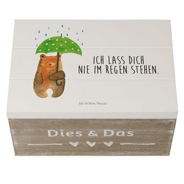 Mr. & Mrs. Panda Dekokiste Bär mit Regenschirm - Weiß - Geschenk, Holzkiste, Aufbewahrungsbox, S (1 St)