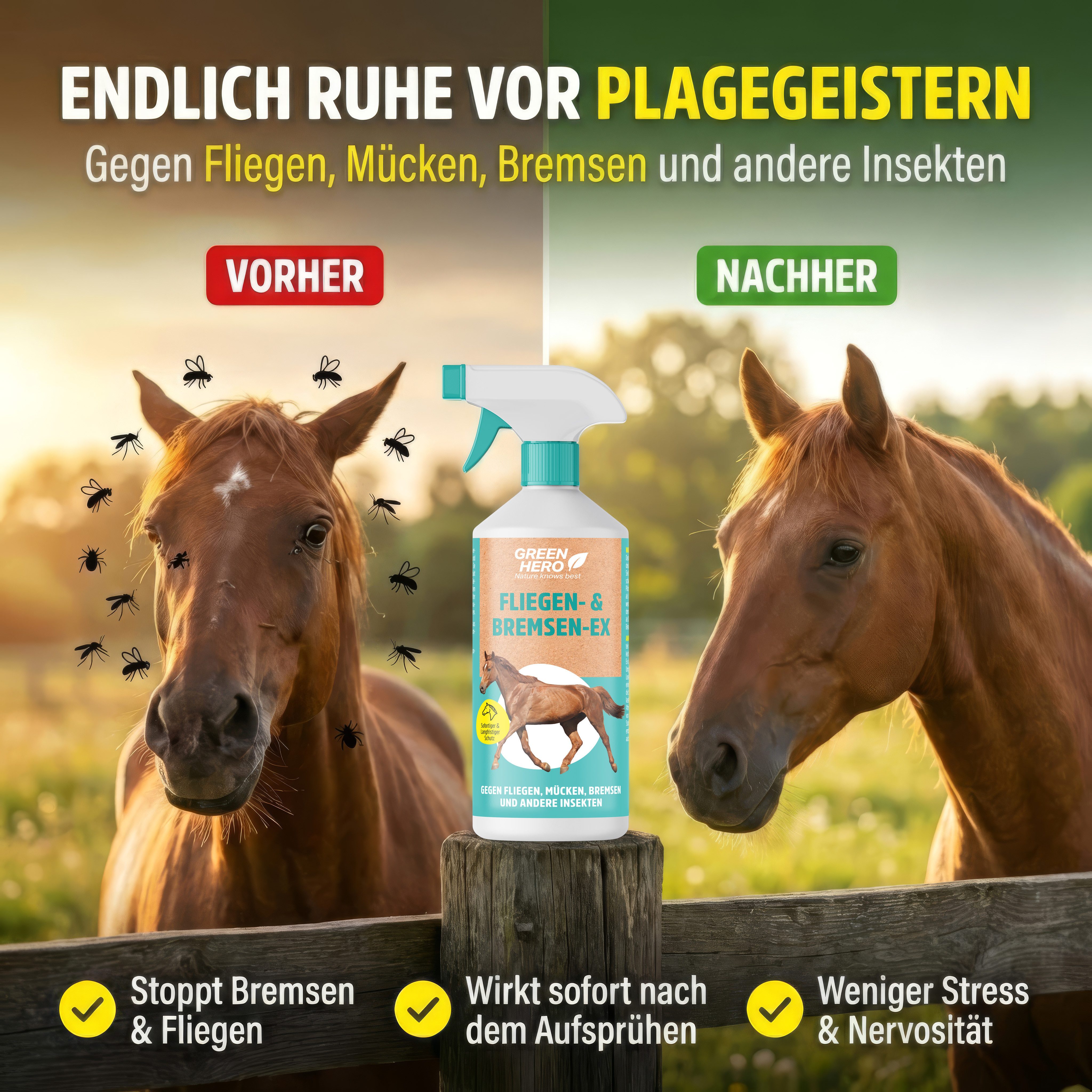 GreenHero Insektenspray Bremsen EX für Pferde, 500 ml