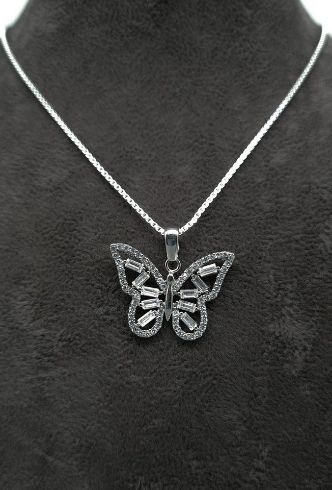 NAHLE Kette mit Anhänger Schmetterling Anhänger Damen Baguette 925  Silberkette (inklusive Schmuckschachtel), 925 Silber Anhänger mit Zirkonia  - rhodiniert