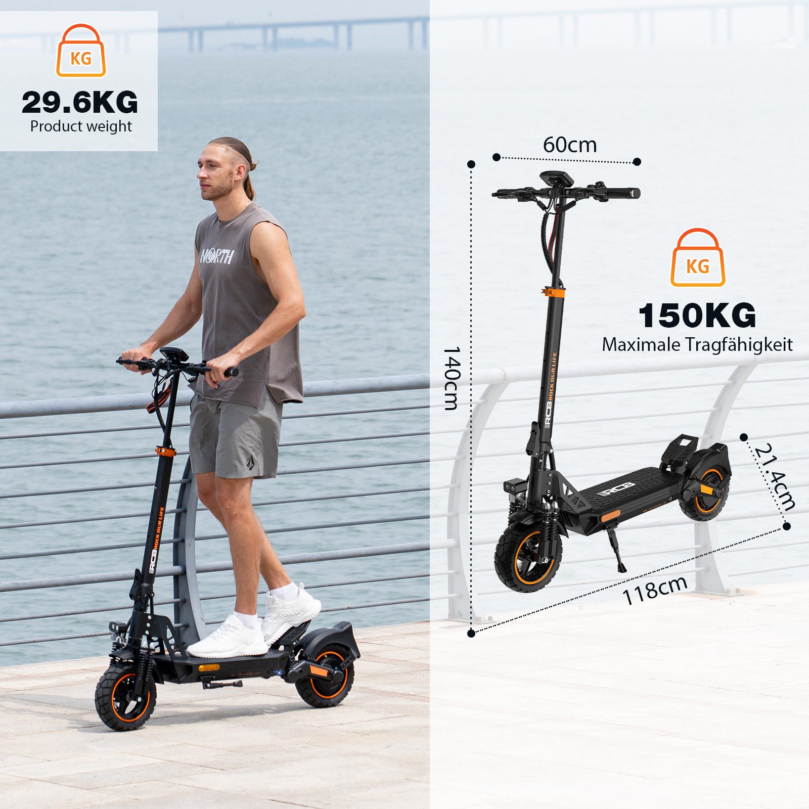 RCB E-Scooter D5/D5 PRO ABE (Ultra), NFC/Blinker/APP, 90-120KM Reichweite, 500,00 W, 20,00 km/h, (1 tlg), bis zu 120 km Reichweite, 10 Zoll pannensicherer Reifen, klappbar