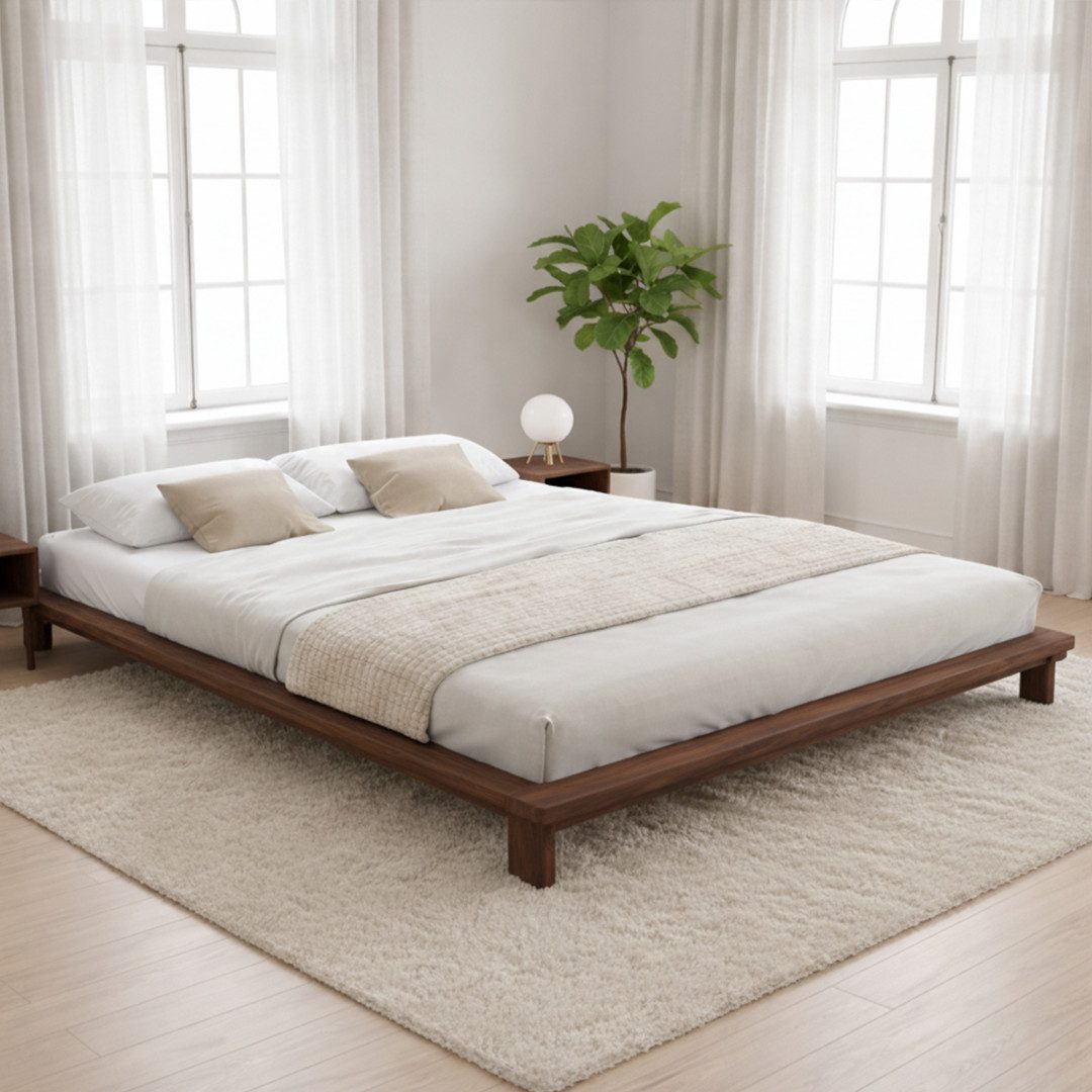 skølm Futonbett Skald aus Massivholz Eiche (Walnussoptik, 180x200 cm), Massivholzbett lackiert, Doppelbett auch in 140x200 cm verfügbar