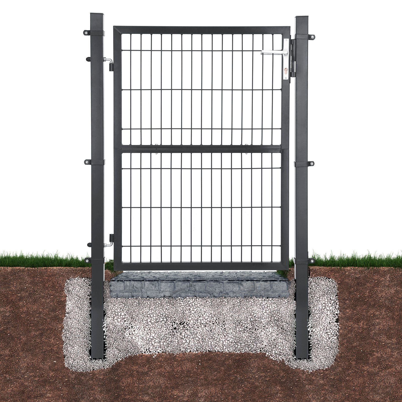 SONGMICS Gartentor Gartentür Zauntür Zauntor Gartenzaun mit Schloss, verzinkter Stahl, abschließbar, Tür 106×100/125/150/160/180cm (B×H)