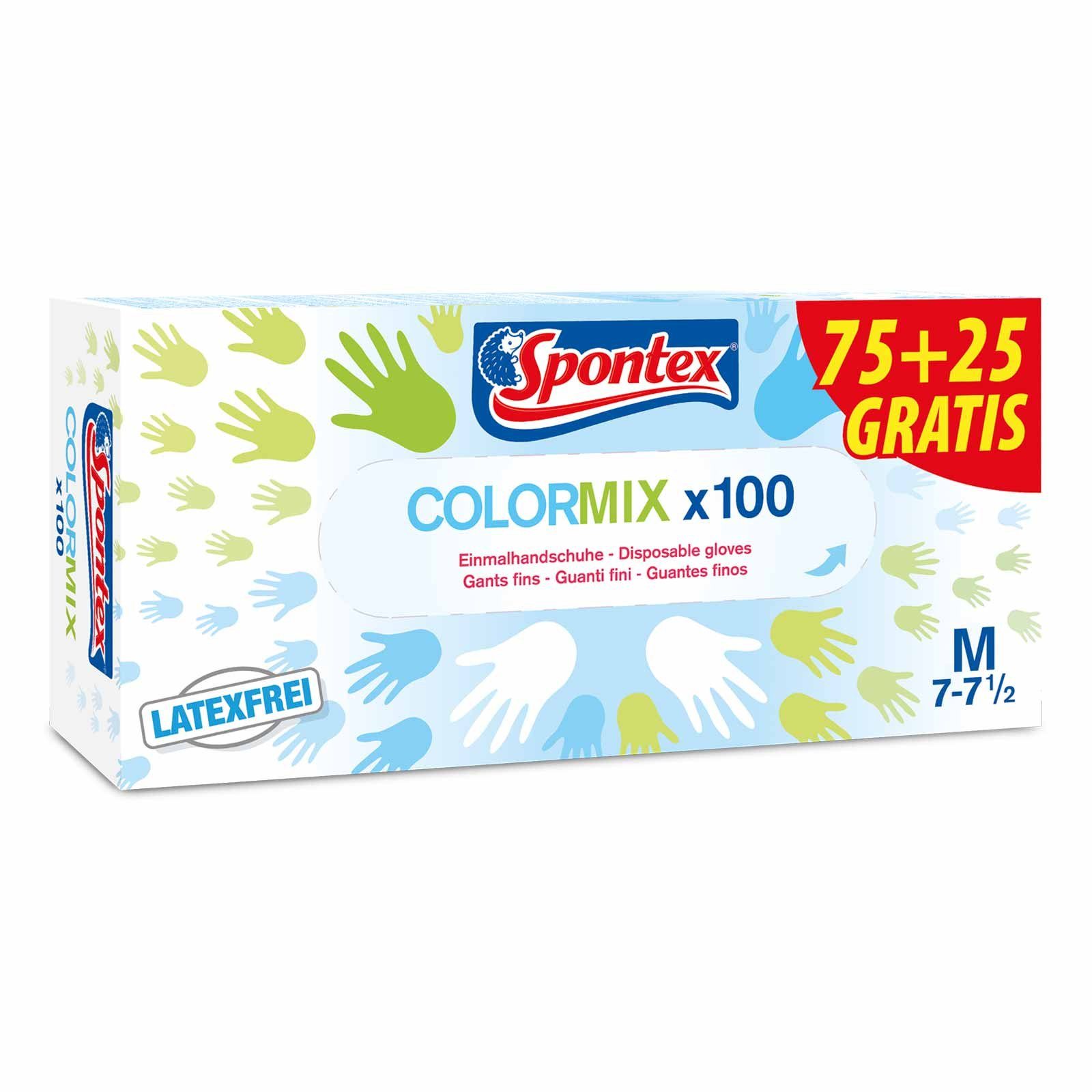 100 Spontex SPONTEX Haushaltshandschuhe (Spar-Set) - VPE Einmalhandschuhe ColorMix, Stück Einweghandschuhe