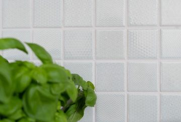 Mosani Mosaikfliesen Keramik Mosaik Fliese weiss mit fein hellem mint Stich BAD Pool Küche
