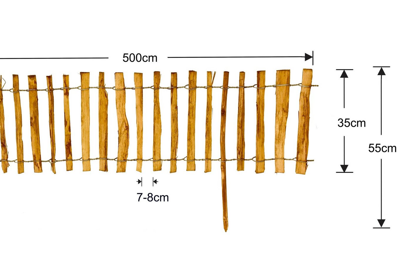 Thumbnail - sunnypillow Gartenzaun Staketenzaun mit Pfosten aus Haselnuss imprägnierter Zaun, Höhe 35 cm Länge 500 cm Lattenabstand:...