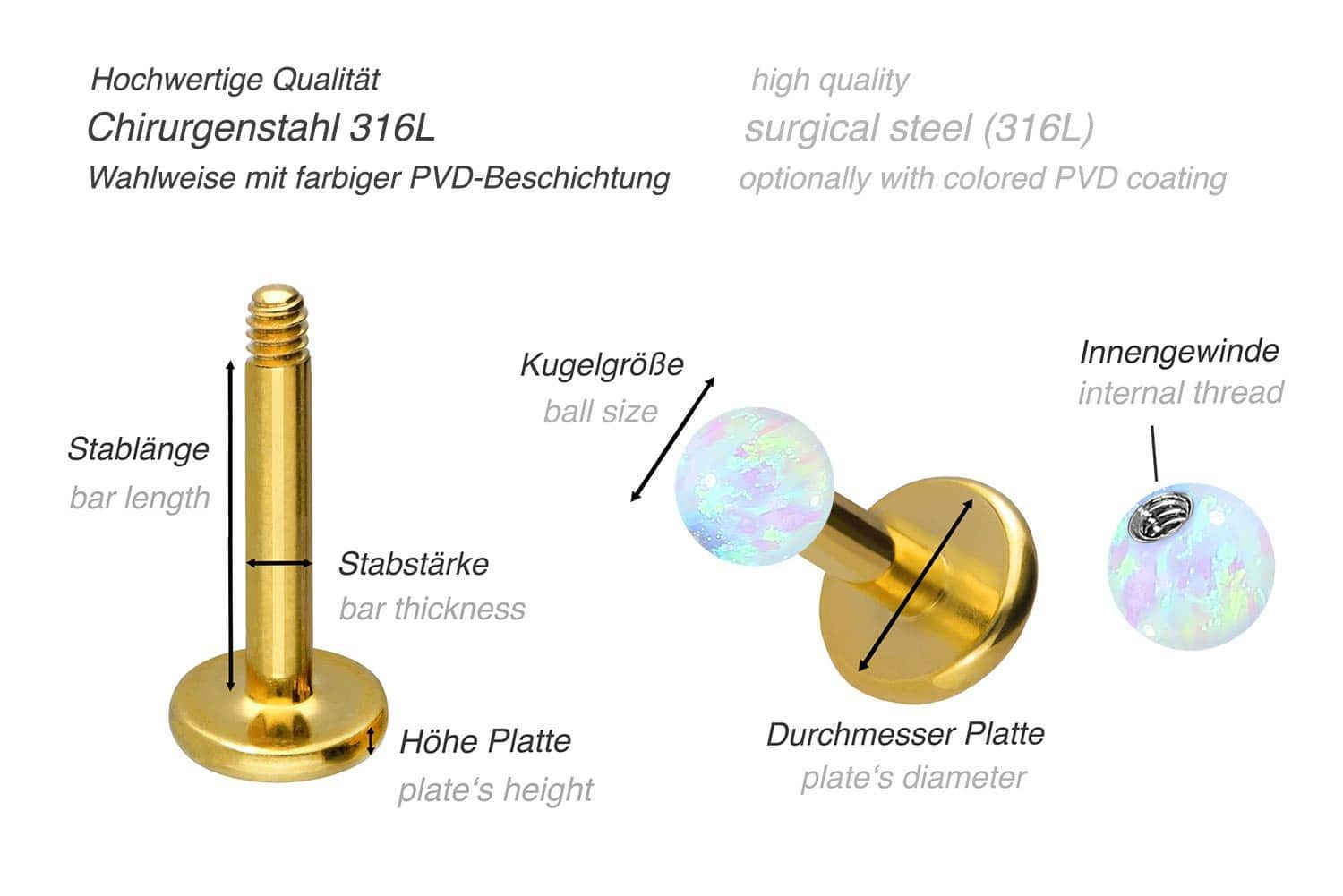 PIERCINGLINE Piercing-Set Chirurgenstahl Labret SYNTHETISCHER OPAL günstig online kaufen