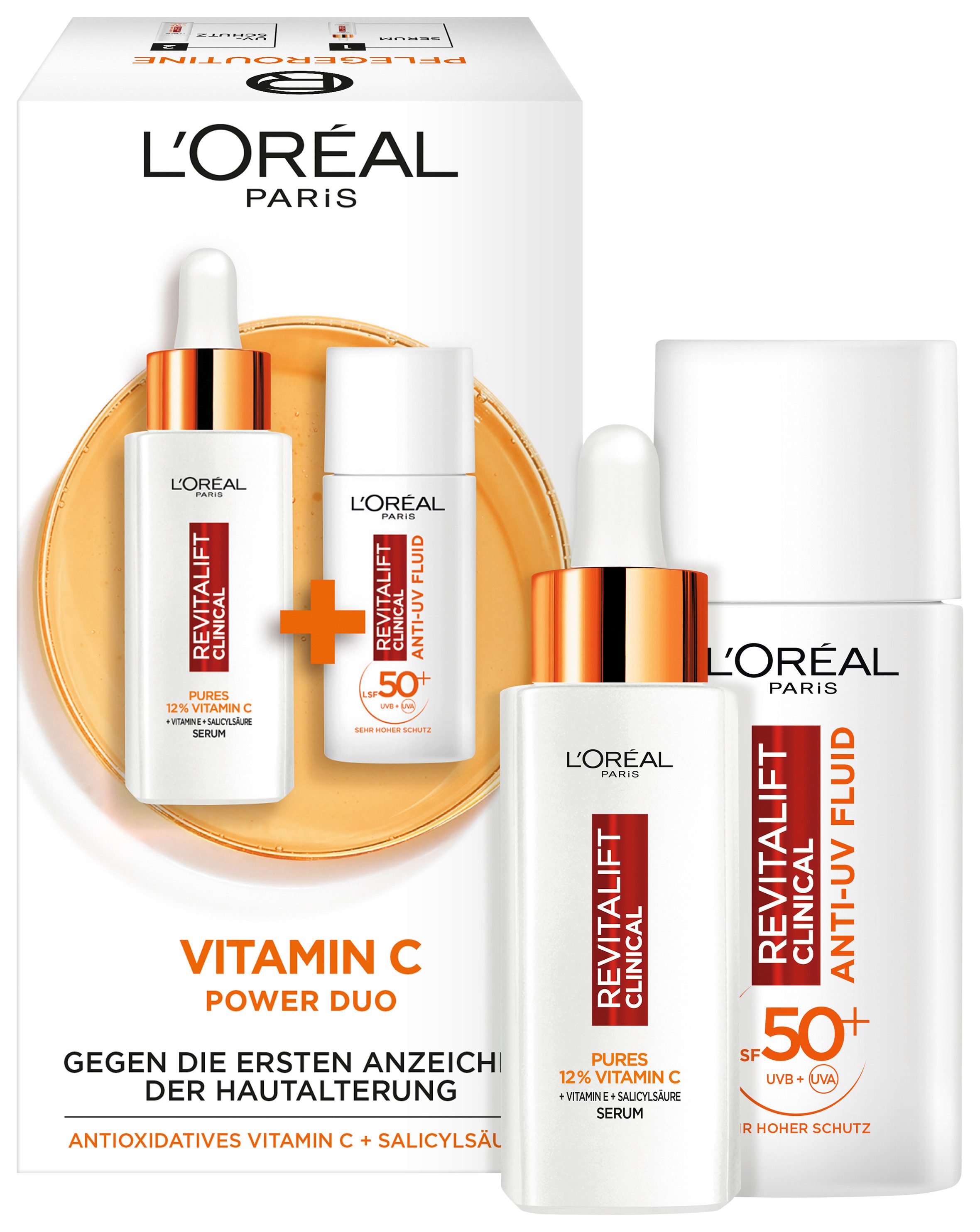 L'ORÉAL PARIS Gesichtspflege-Set REVITALIFT VITAMIN C POWER DUO Set, 2-tlg., LSF 50, beugt Fältchen und Pigmentflecken vor