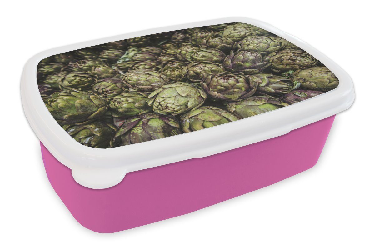 MuchoWow Lunchbox Ein Haufen italienischer Artischocken, Kunststoff, (2-tlg), Brotbox für Erwachsene, Brotdose Kinder, Snackbox, Mädchen, Kunststoff rosa