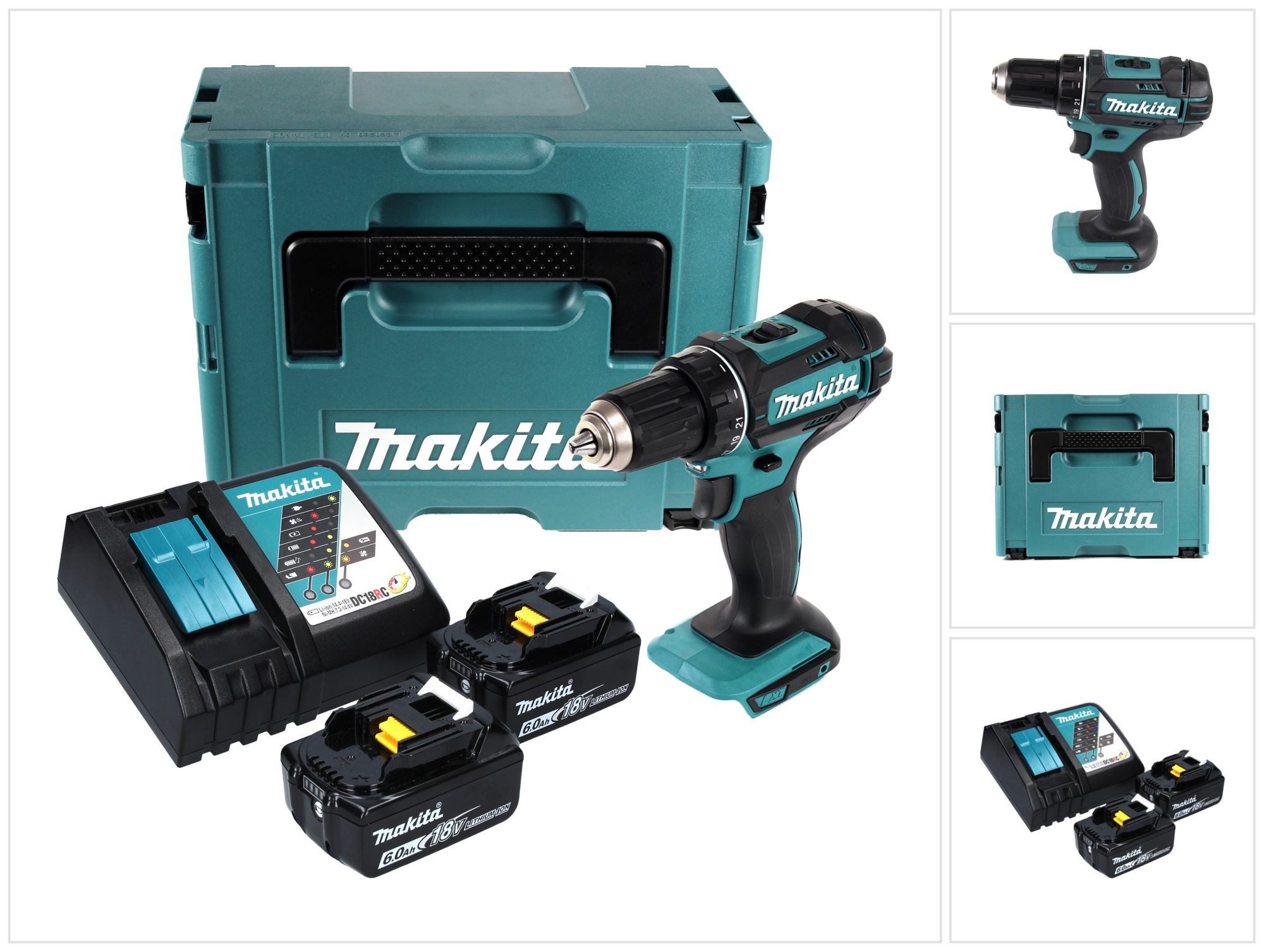 Makita Akku-Schrauber DDF 482 RGJ Akku Bohrschrauber 18 V 62 Nm + 2x Akku 6,0 Ah