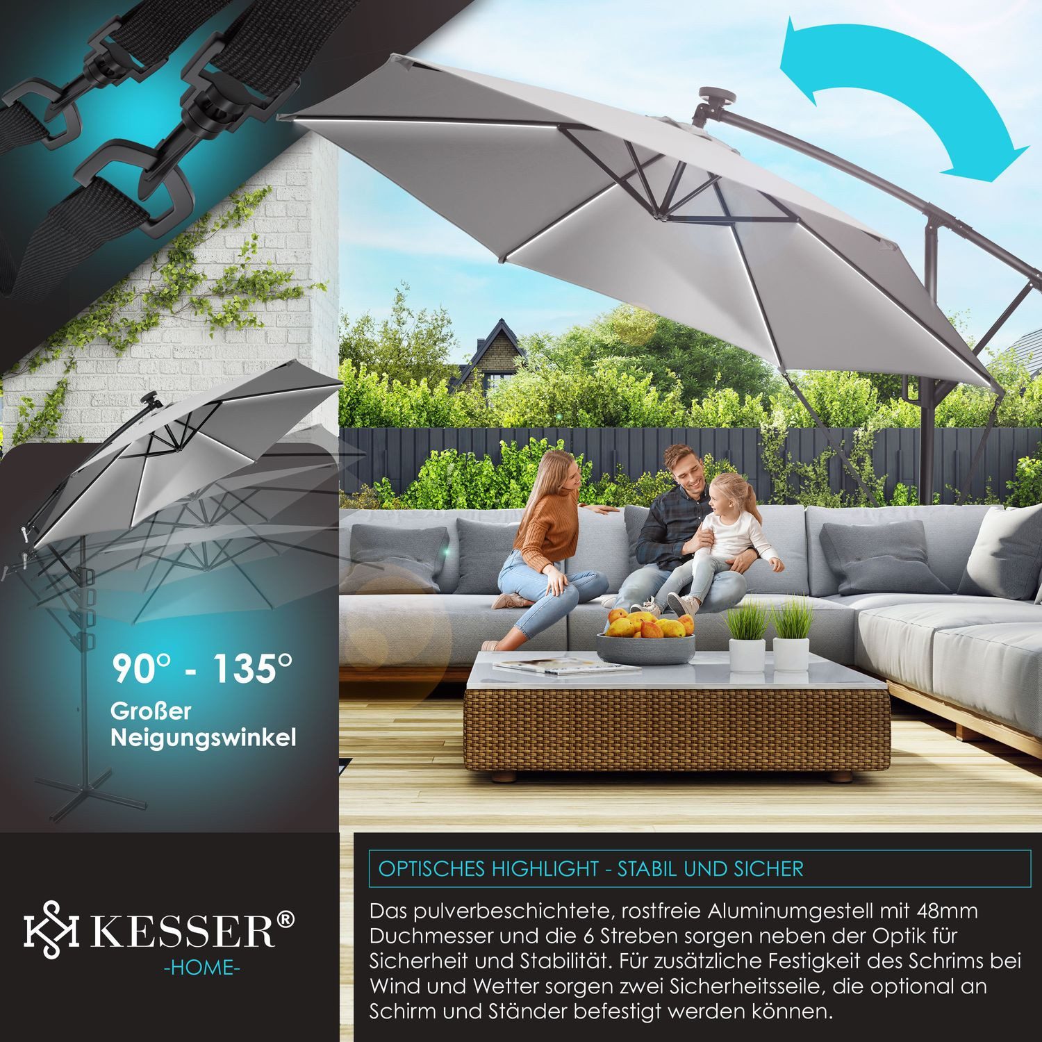 KESSER Ampelschirm, Alu Ampelschirm LED Solar günstig online kaufen