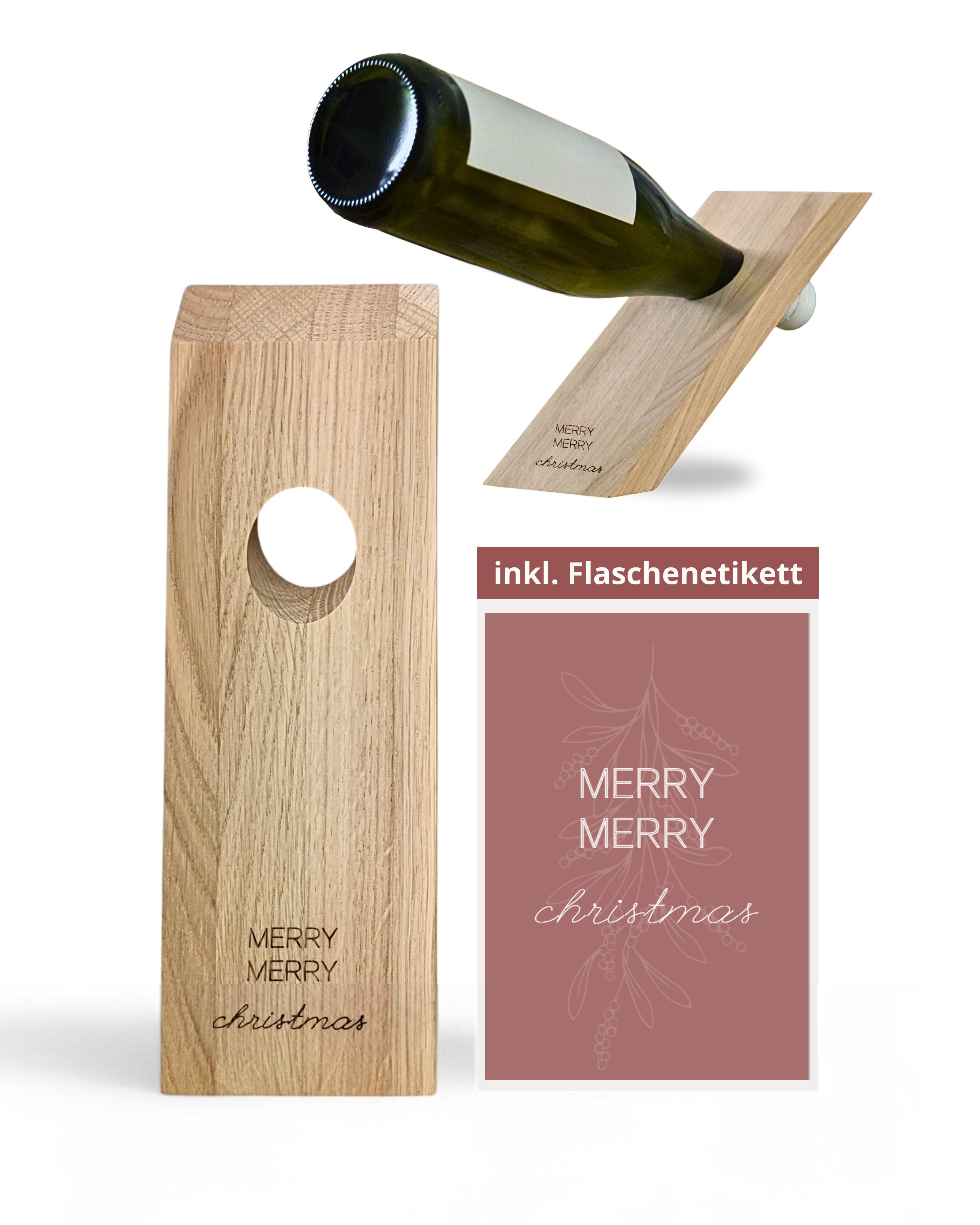 LIVLIG Weinflaschenhalter Schwebender Weinflaschenhalter, Flaschenetikett, Geschenkidee aus Holz, (Set, Flaschenhalter inkl. Sticker, Gefertigt aus massivem Eichenholz), Weihnachtsgeschenk, Hochzeitsgeschenk, Geburtstagsgeschenk
