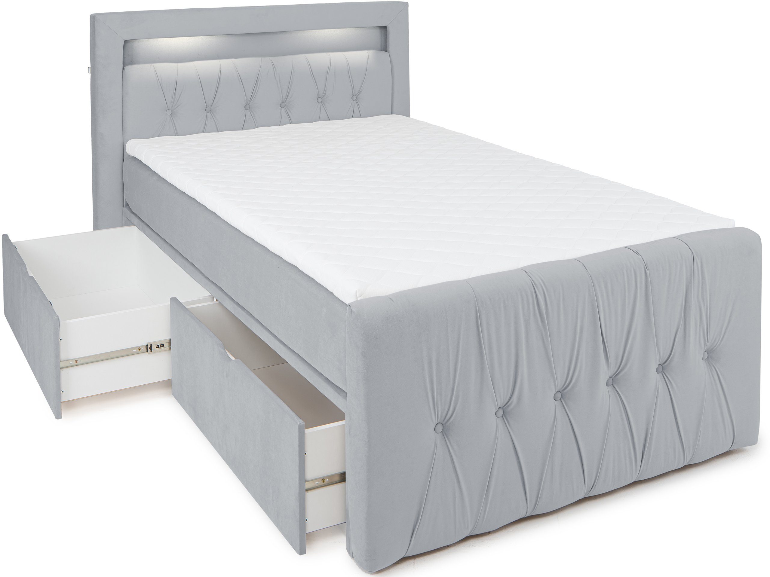 wonello Boxspringbett Valencia, mit LED-Beleuchtung und Stauraum, inkl. Topper