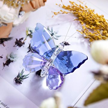 HYTIREBY Dekoobjekt Blauer und lila Kristall Schmetterling mit Kugelbasis (1 St), Briefbeschwerer aus Glas Tierfigur für Wohnzimmer