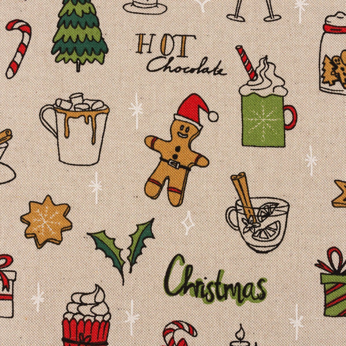 SCHÖNER LEBEN. Tischdecke Weihnachtstischdecke Christmas Doodle natur bunt div. Größen, handmade