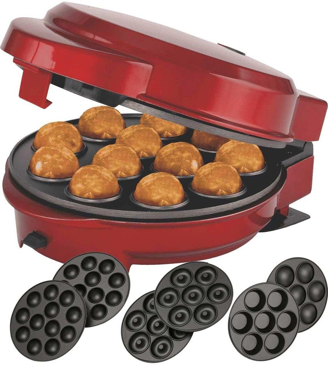 EPIQ Donut-Maker 3in1 Donut Muffin und Popcake-Maker 3 wechselbare Backplatten Rot, 700 W