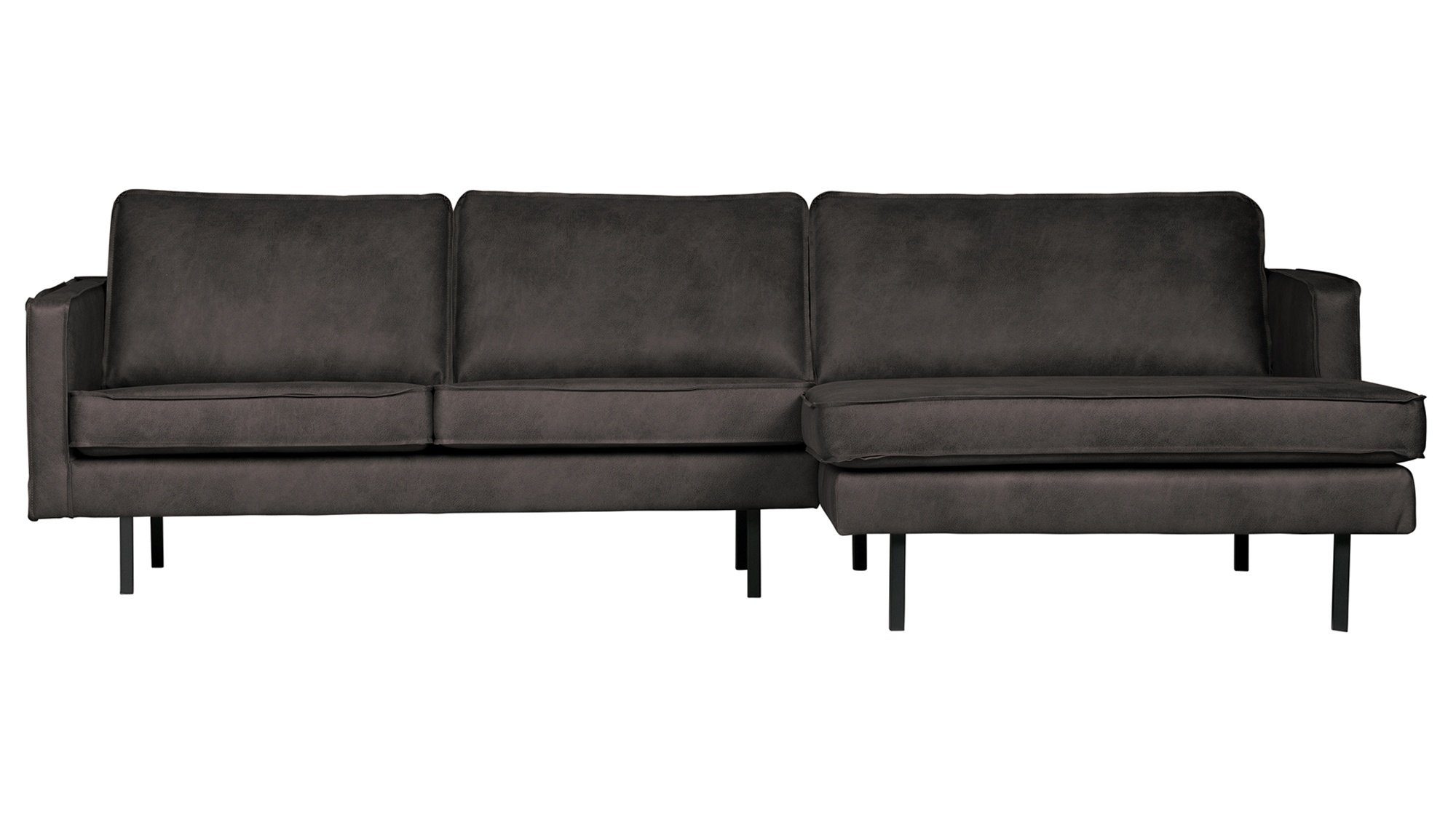 BePureHome Ecksofa Longchair-Sofa Rodeo Rechts - Leder Black, freistellbar