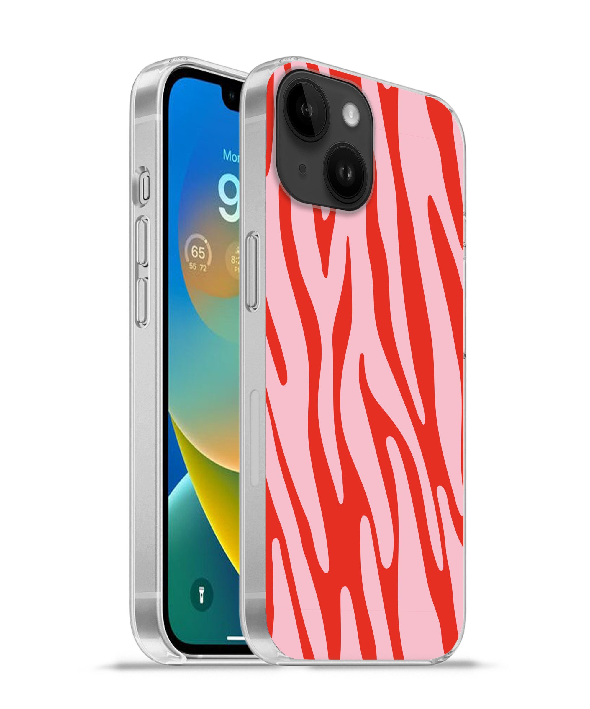 MuchoWow Handyhülle für Apple iPhone 14 Zebramuster - Rosa - Rot - Tiermuster, Smartphone-Bumper, Print, Handy Schutzhülle Dünn