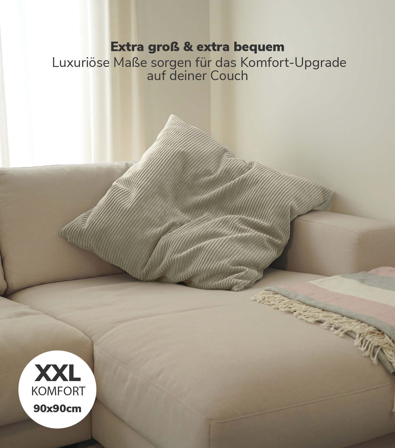 mokebo Sofakissen Das Anschmiegsame, (aus Cordstoff), auch als XXL Couchkissen, Riesenkissen oder Dekokissen in Beige