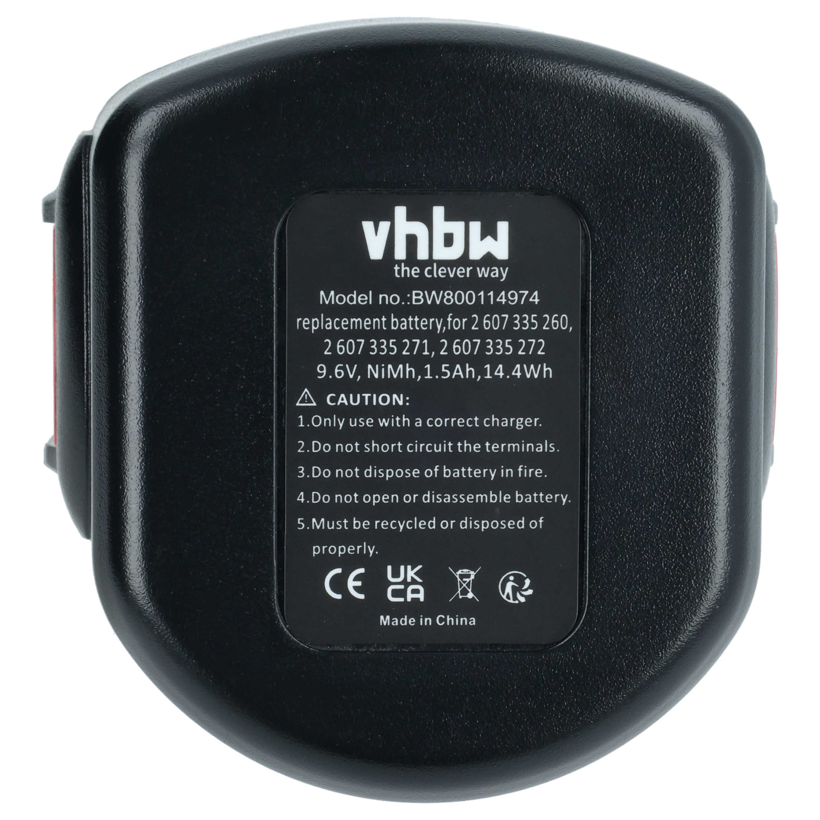 vhbw Akku passend für Bosch PSR 960 Elektrowerkzeug (1,5 Ah, 9,6 V, NiMH) Akku Akku NiMH 1500 mAh (9,6 V, 1 St), Leistungsfähiger Austausch-Akku für Werkzeug Powertools wie