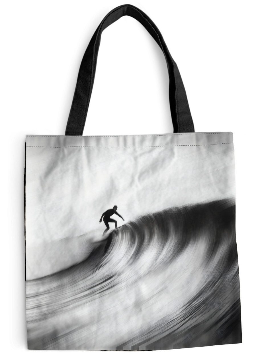 MuchoWow Shopper Surfer - Welle - Verblasst - Schwarz, Handtasche, Damen und Herren, Schultertasche, Umhängetasche, Tote Bag