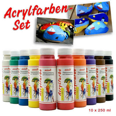 creative malmit® Acrylfarbe Acrylfarbe 10er Set je 250 ml Künstler Acrylfarben Malfarben, seidenmatt