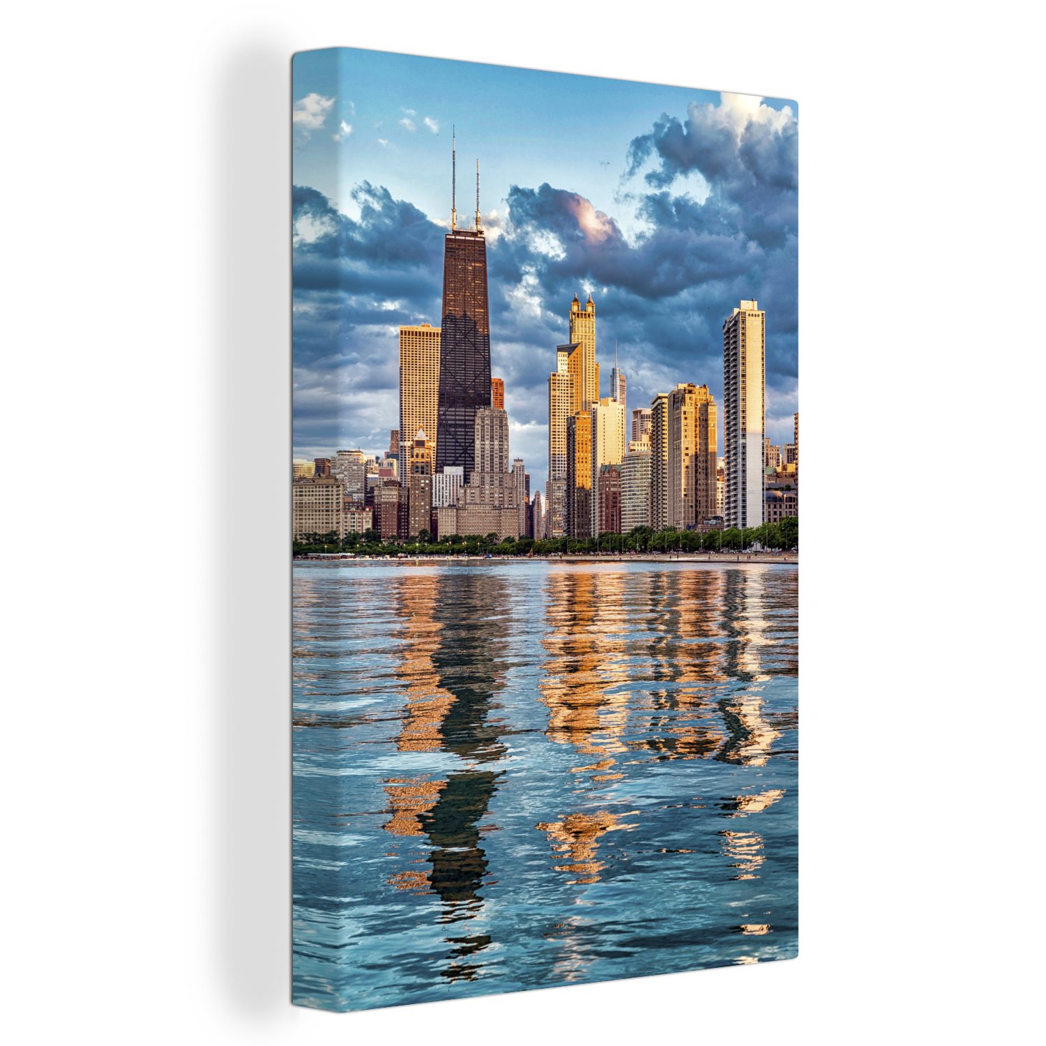 OneMillionCanvasses® Leinwandbild Chicago - Wasser - Wolken, (1 St), Leinwandbild fertig bespannt inkl. Zackenaufhänger, Gemälde, 20x30 cm | Leinwandbilder